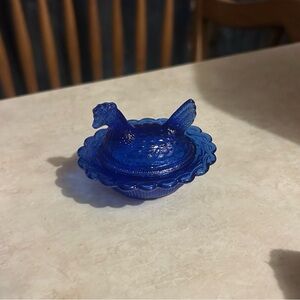 Miniature Cobalt Blue Hen on Nest